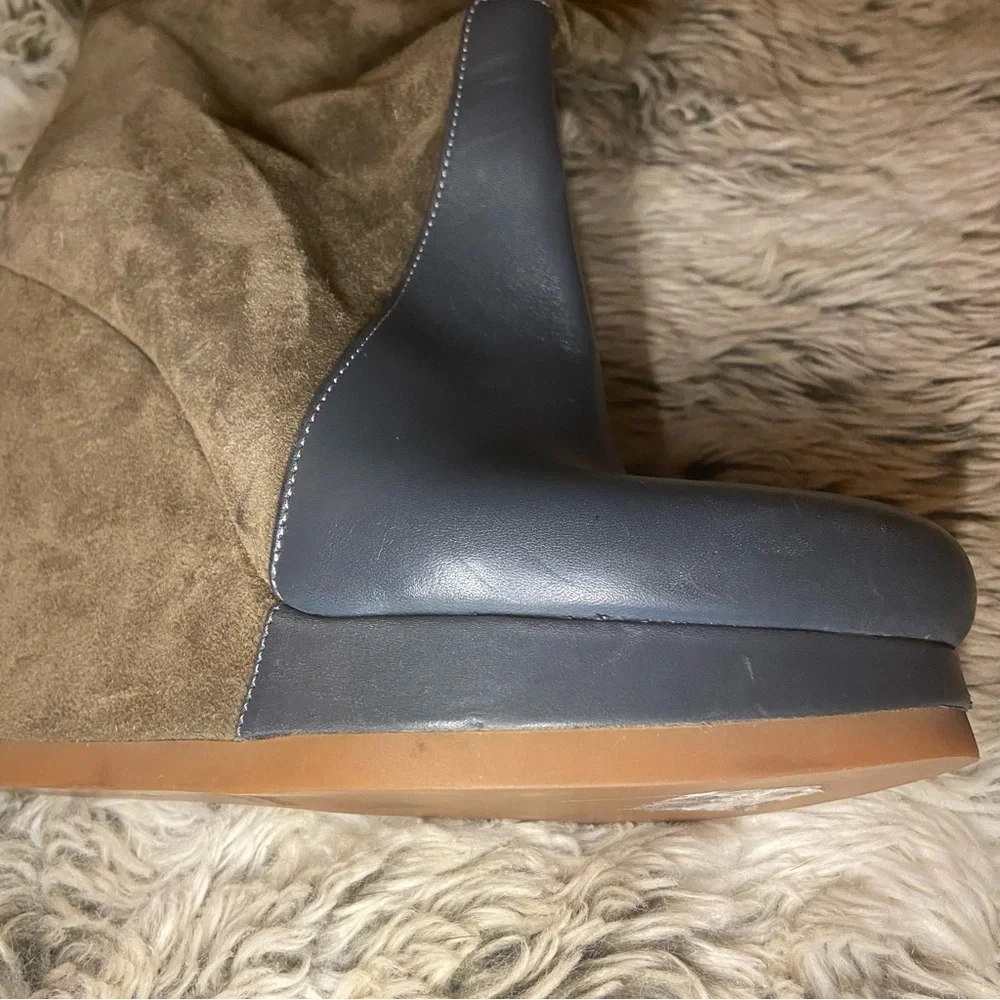 Jil Sander Brown Suede Black Leather Platform Wedge Boots Mid Calf Booties 36 6 - Picture 9 of 16